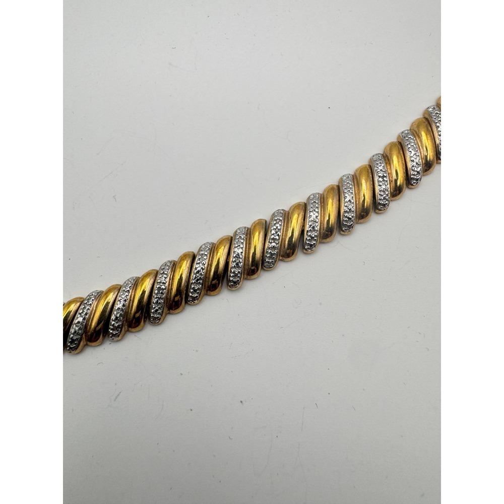 Vintage Tennis Bracelet Two Tone Diamond Cut Twisted Rope S Link - Picture 4 of 9